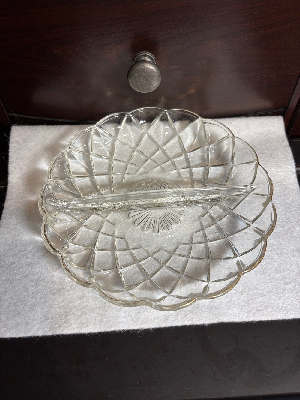 Clear Glass Divided Serving Dish - Elegant Scalloped Design